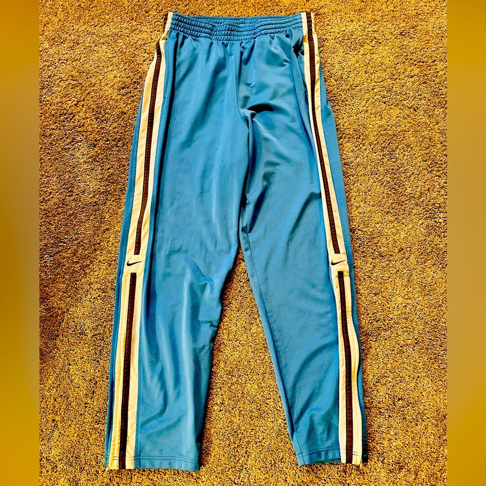 Nike Blue Track Sweatpants with White & Brown Side Stripes
